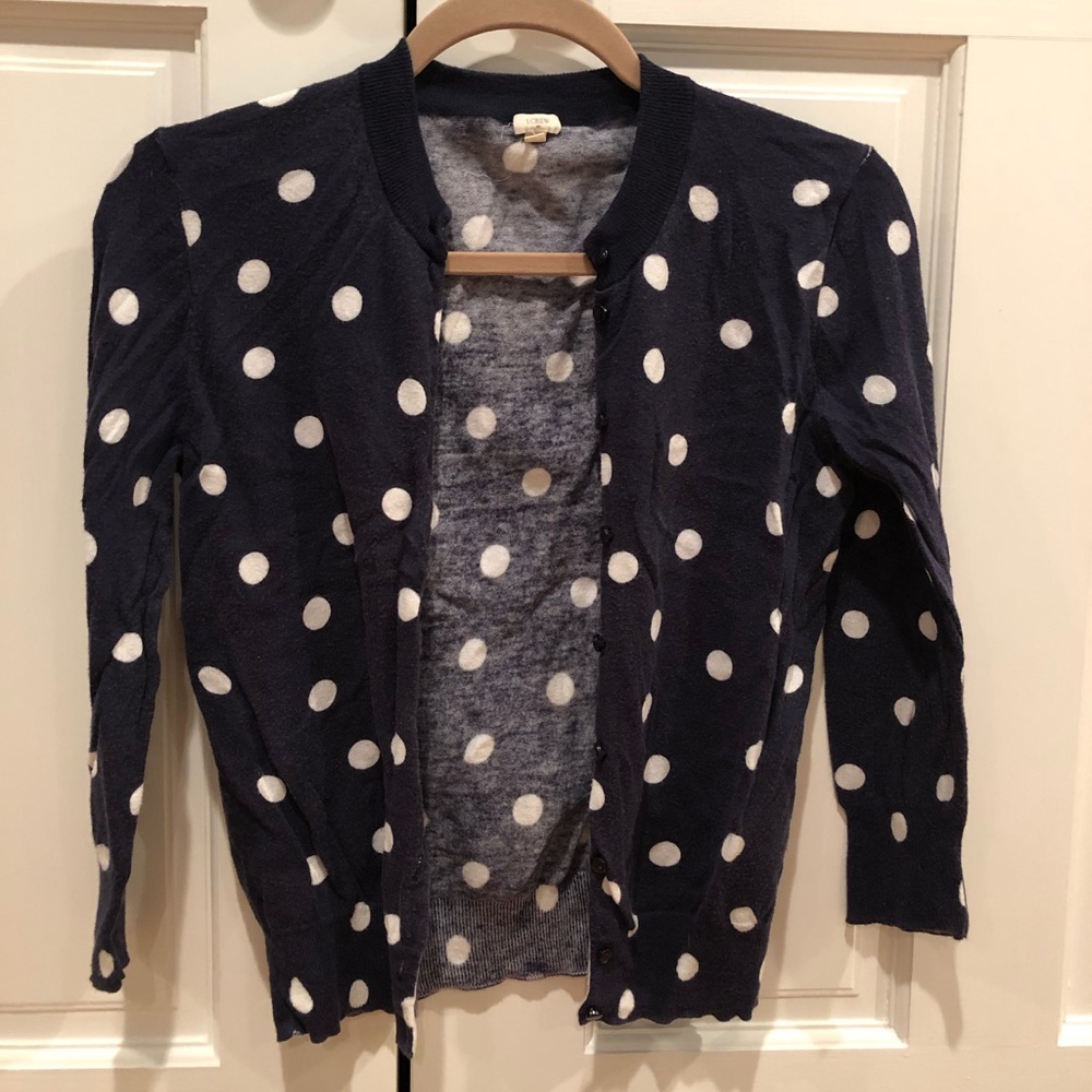 J. Crew blue with white polka dot cardigan